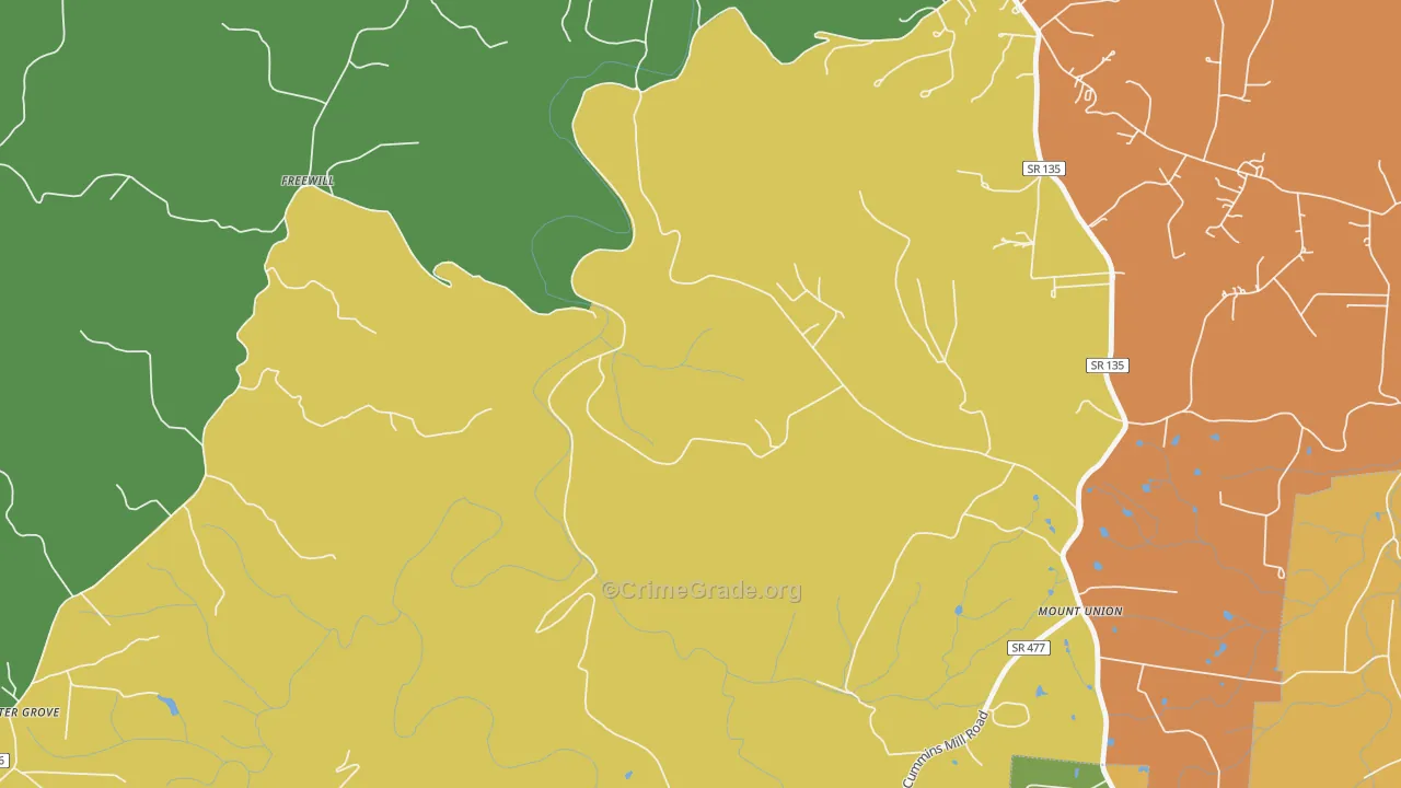 Freewill, TN Map of Robbery Rates