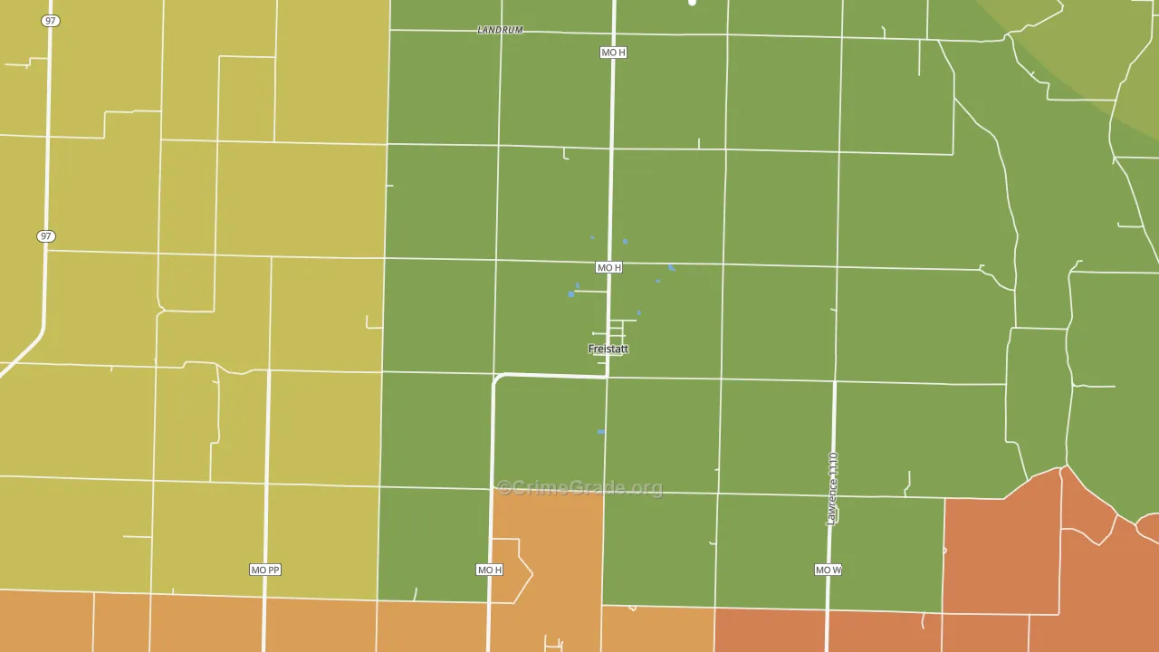 Freistatt, MO Map of Robbery Rates