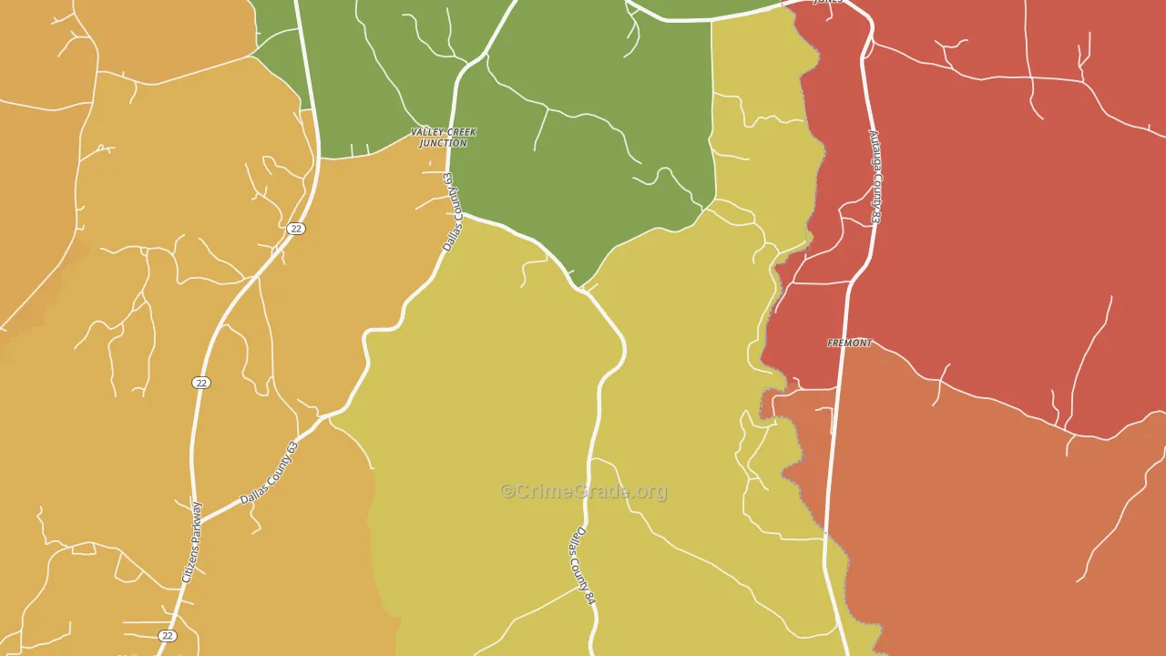 Fremont, AL Map of Robbery Rates