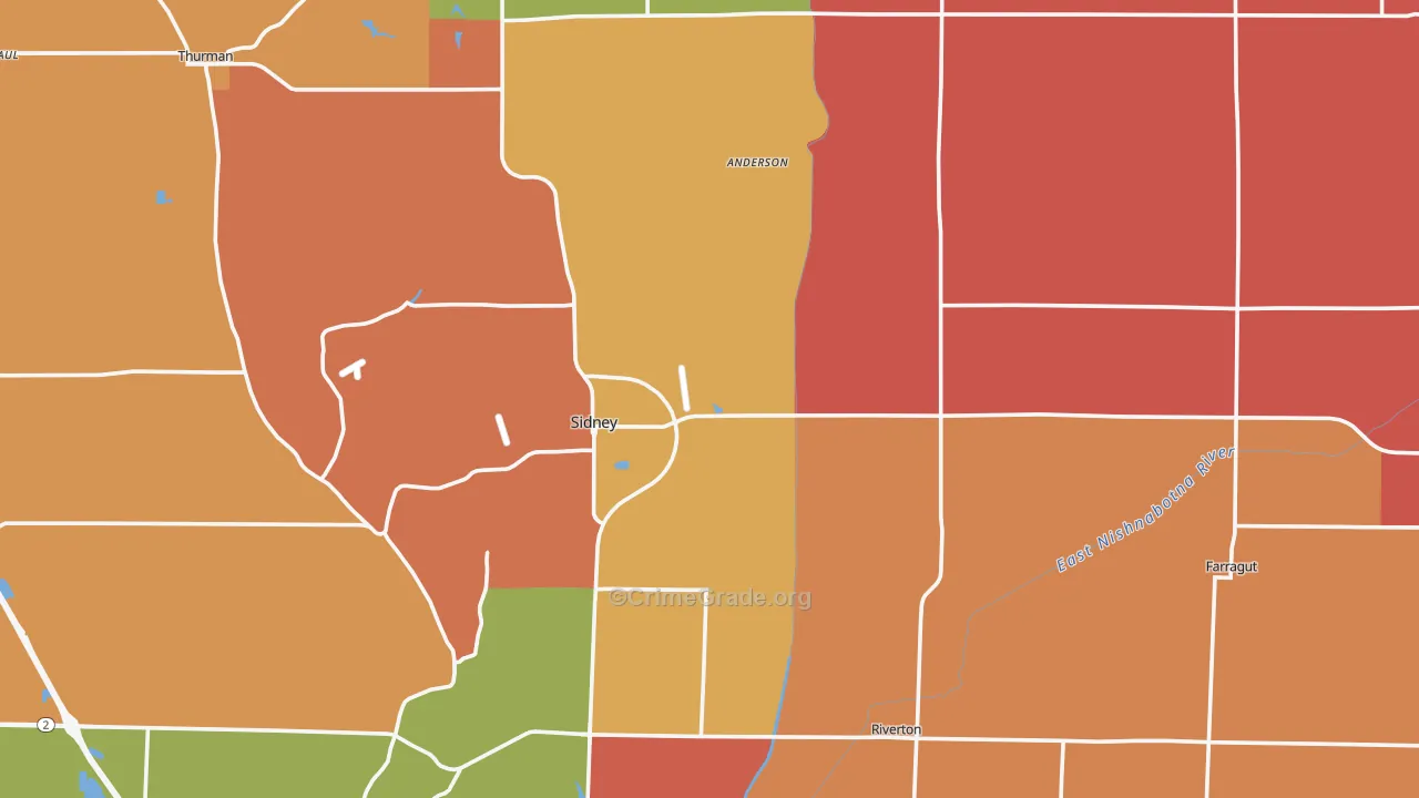 Fremont County, IA Map of Robbery Rates