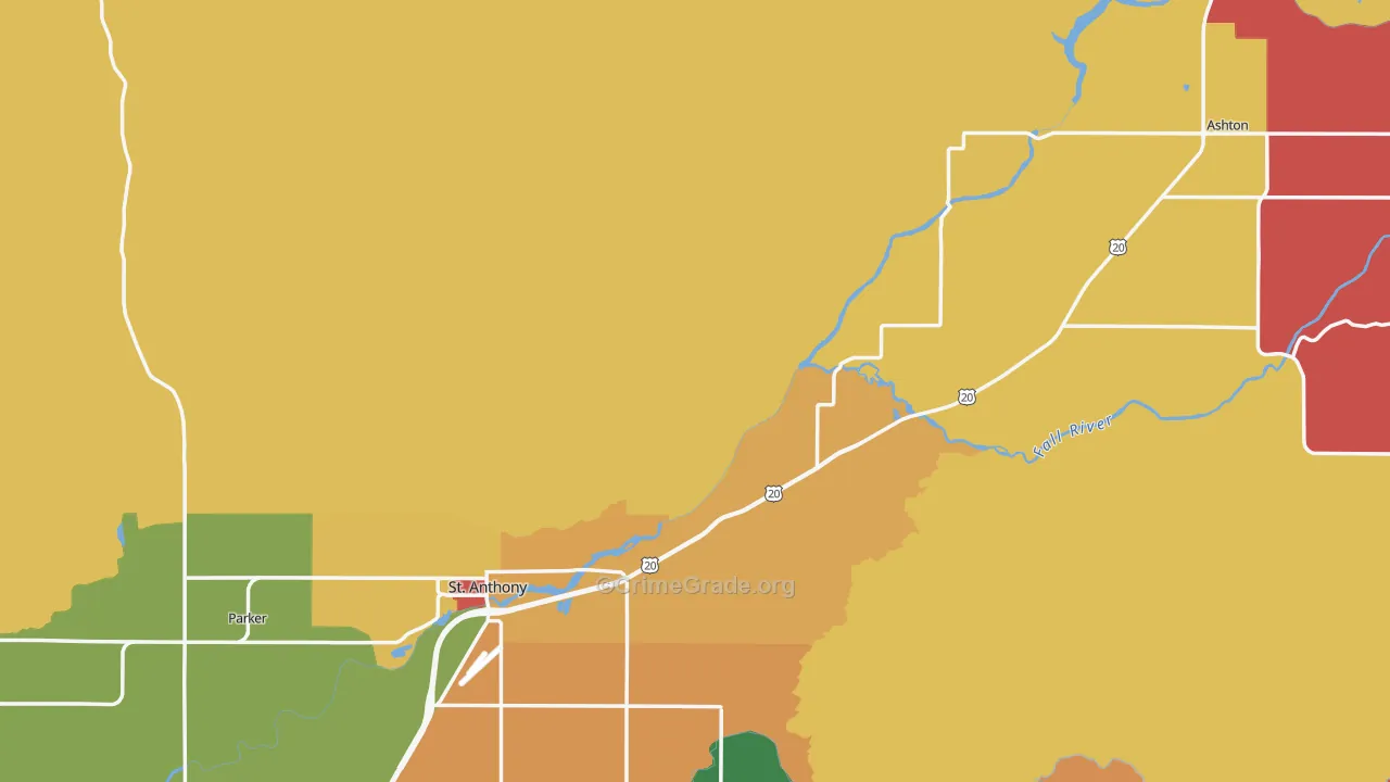 Fremont County, ID Map of Robbery Rates