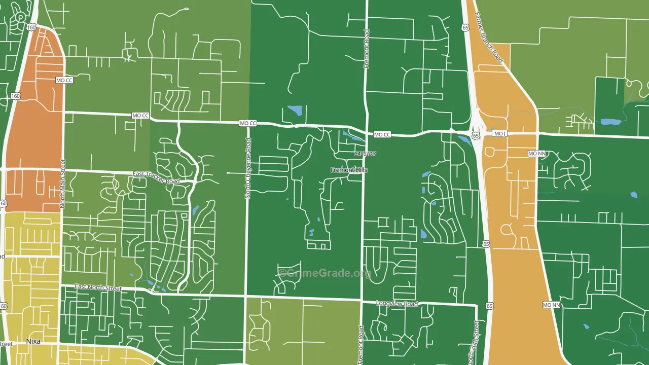 Fremont Hills, MO Map of Robbery Rates