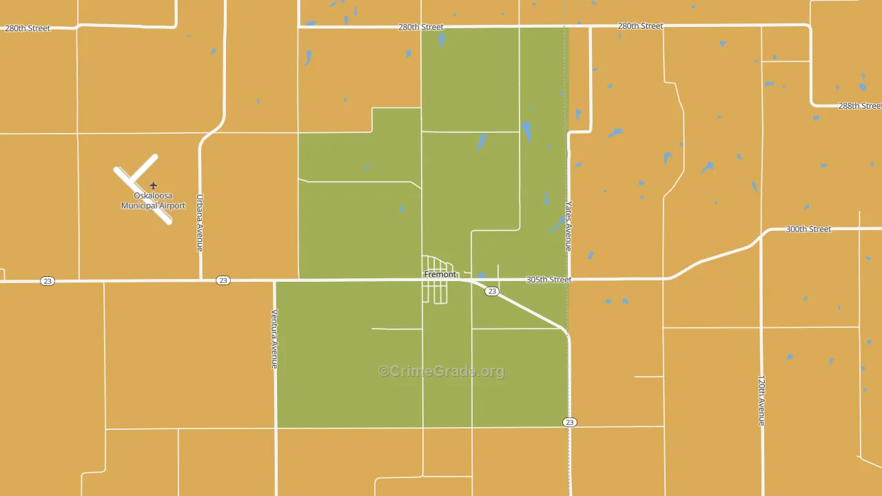 Fremont, IA Map of Robbery Rates