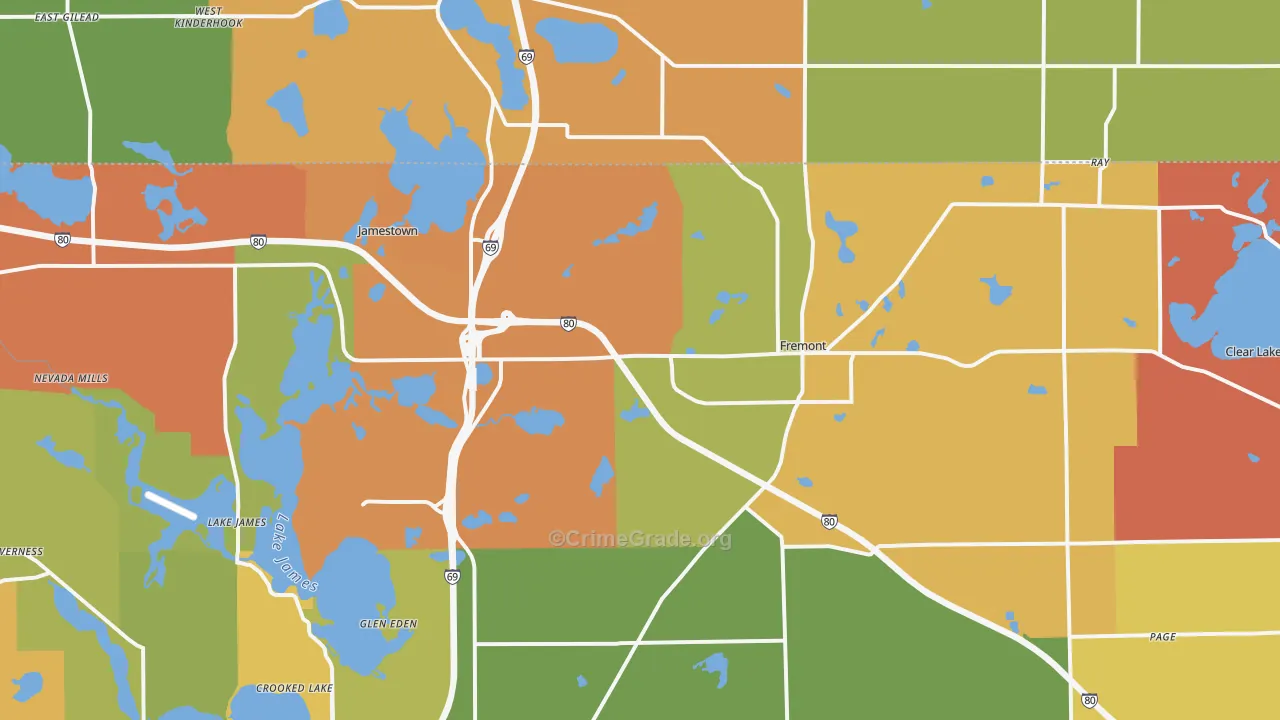 Fremont, IN Map of Robbery Rates