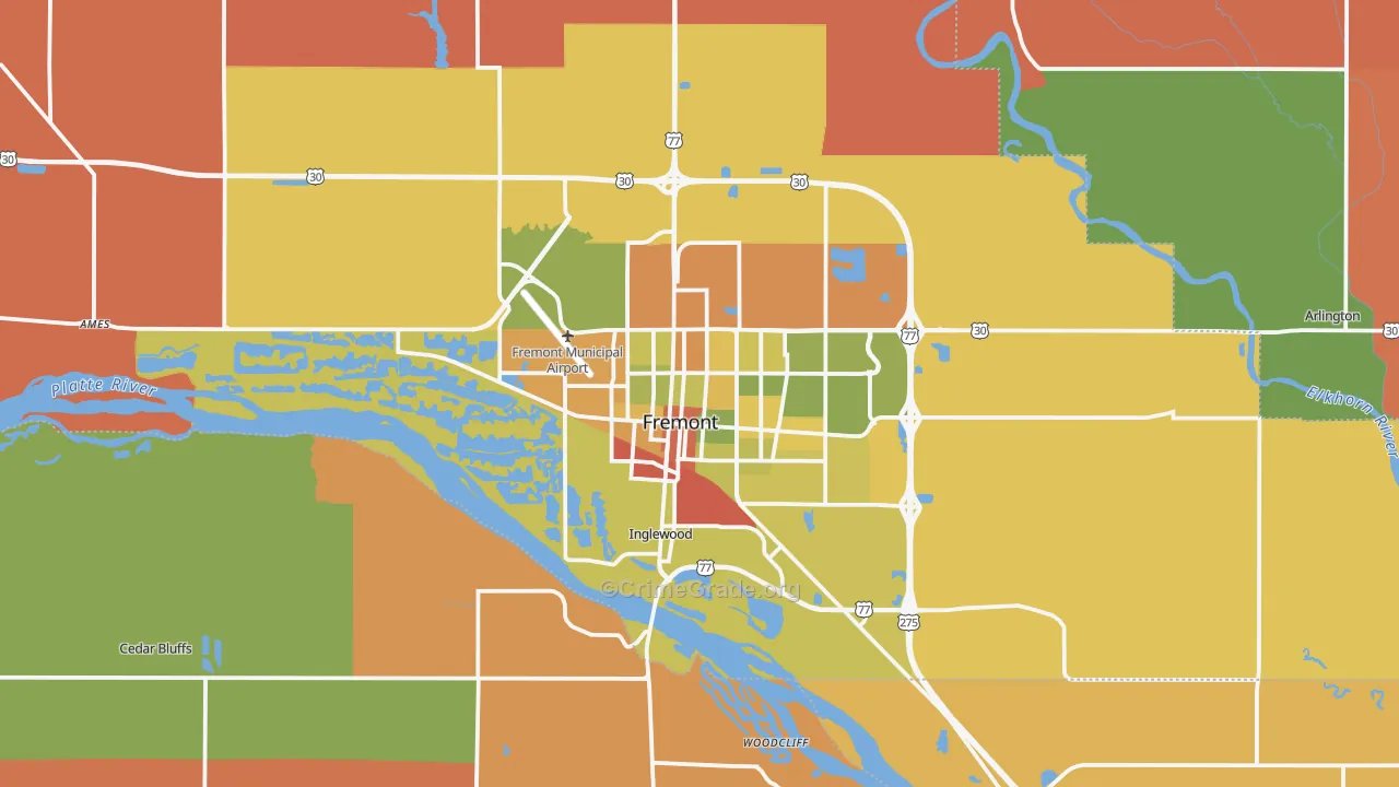 Fremont, NE Map of Robbery Rates