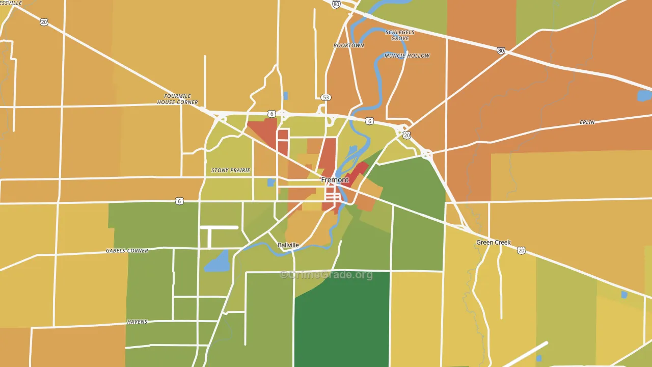 Fremont, OH Map of Robbery Rates