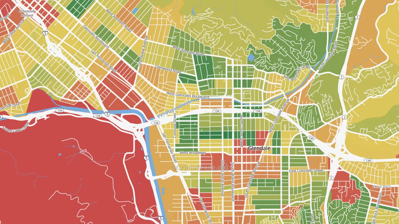 Fremont Park, Glendale, CA Map of Robbery Rates