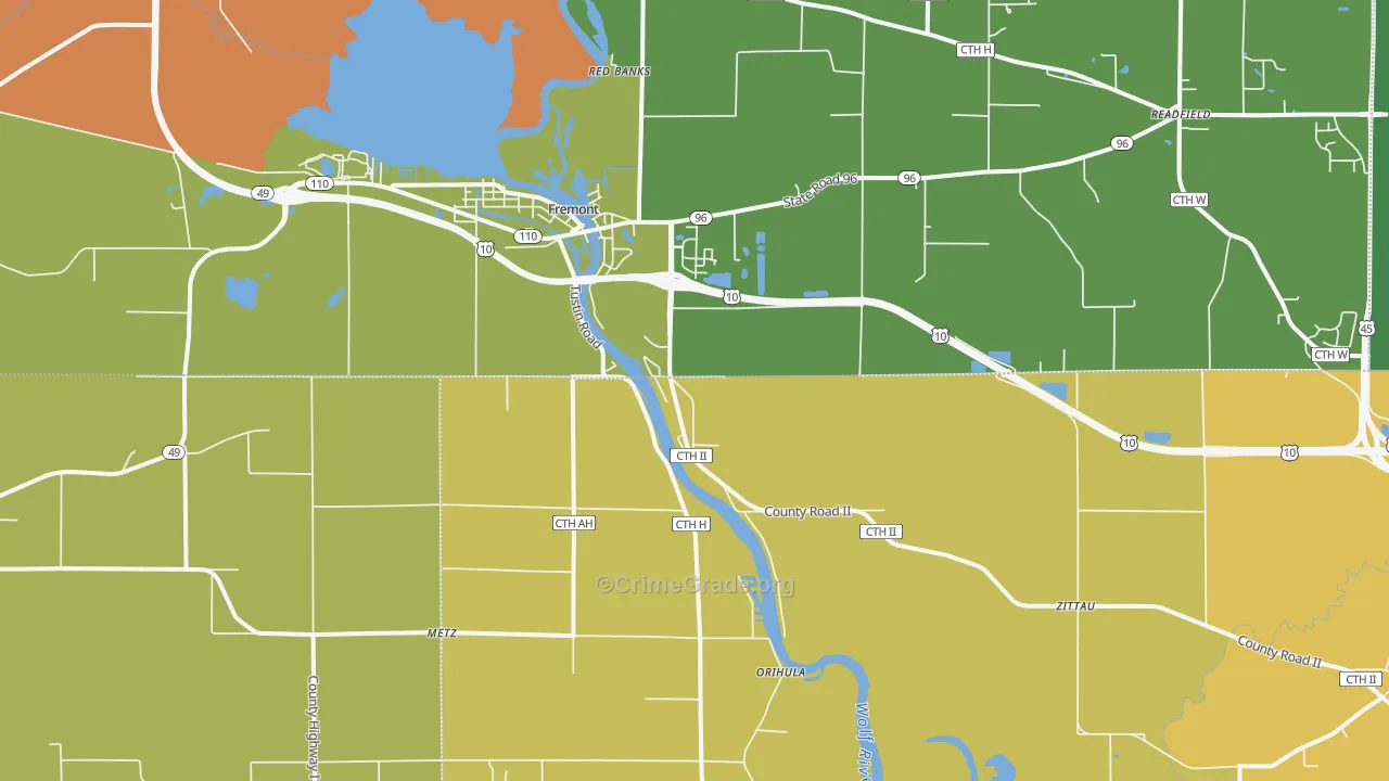 Fremont, WI Map of Robbery Rates