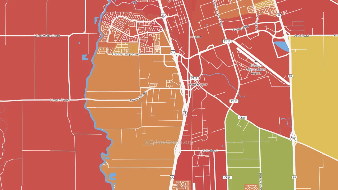 French Camp, CA Map of Robbery Rates