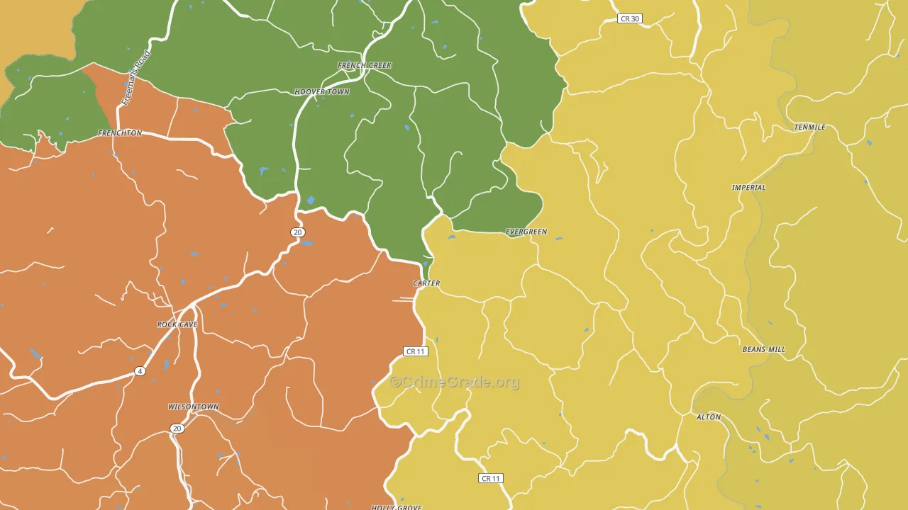 French Creek, WV Map of Robbery Rates