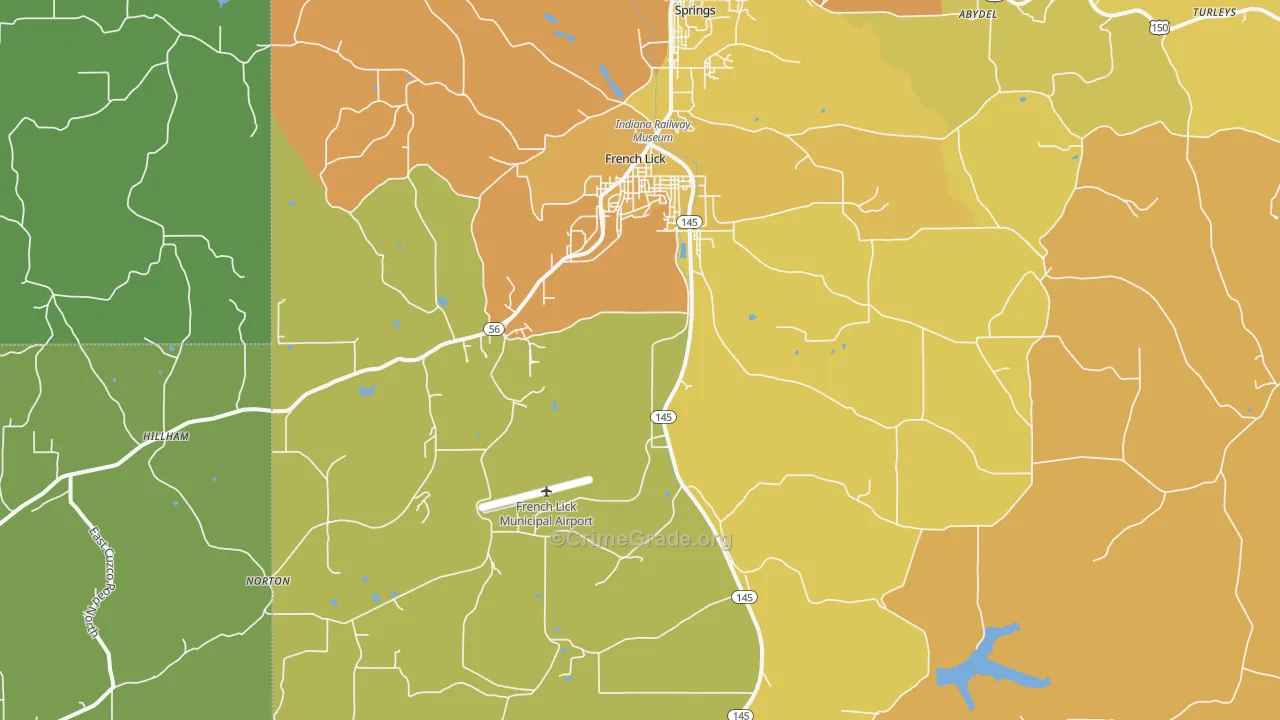 French Lick, IN Map of Robbery Rates