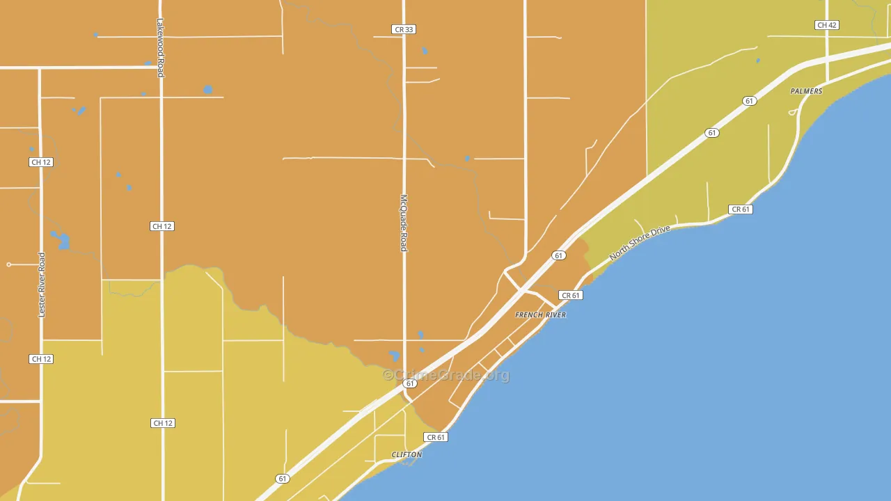 French River, MN Map of Robbery Rates