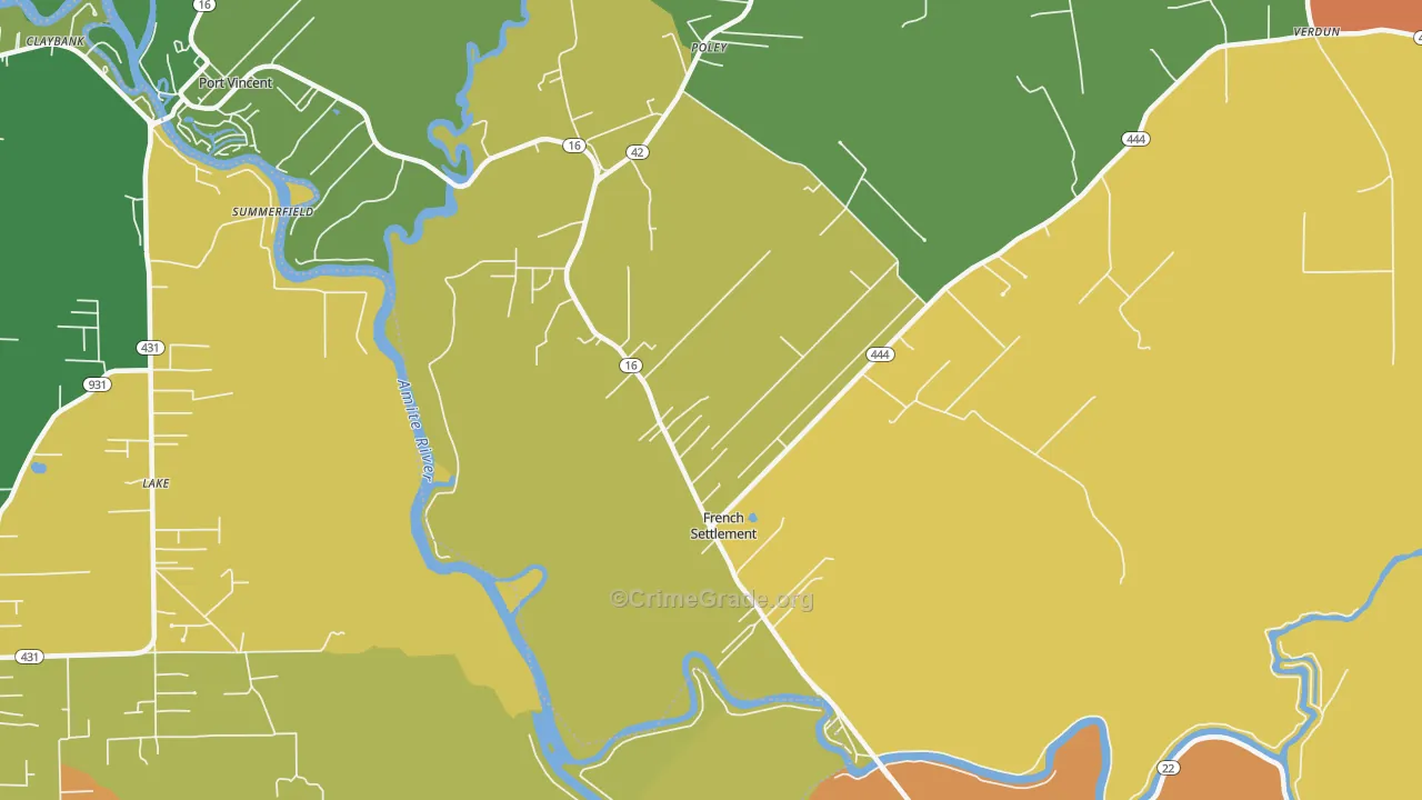 French Settlement, LA Map of Robbery Rates