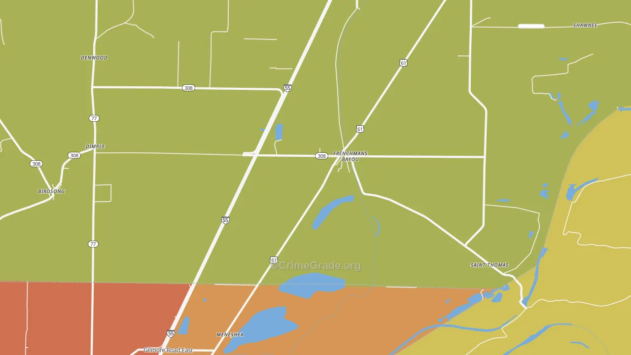Frenchmans Bayou, AR Map of Robbery Rates