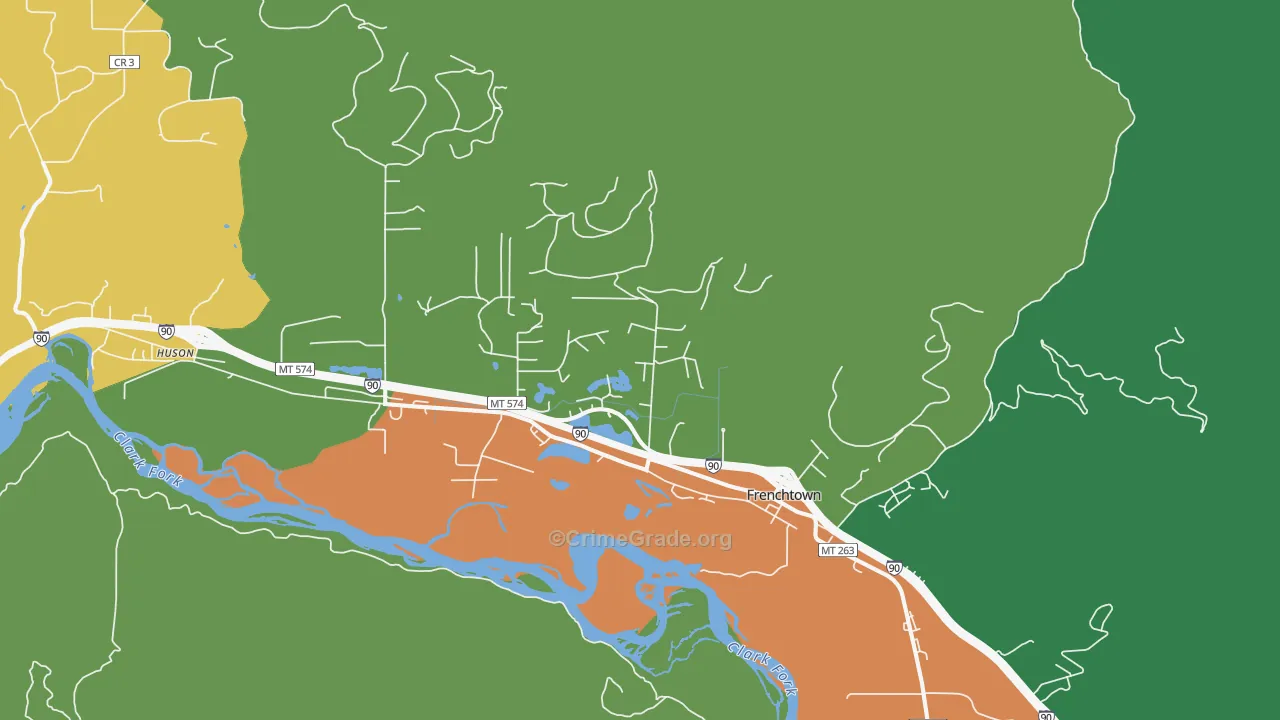 Frenchtown, MT Map of Robbery Rates