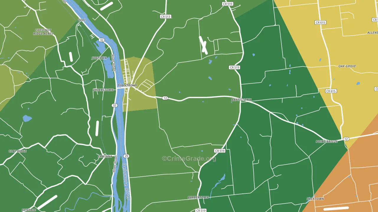 Frenchtown, NJ Map of Robbery Rates