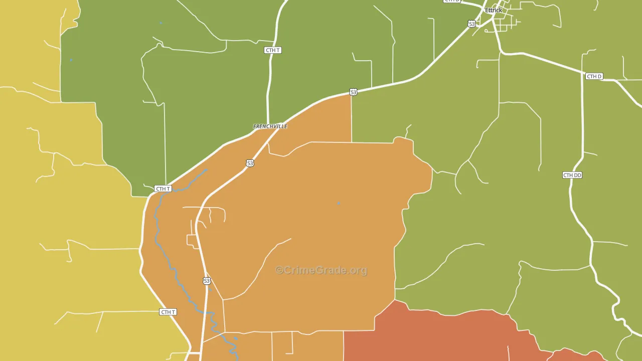 Frenchville, WI Map of Robbery Rates