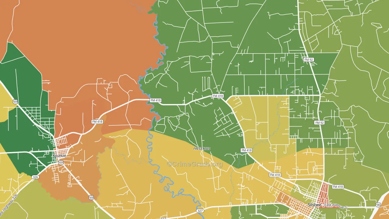 Fresenius, TX Map of Robbery Rates
