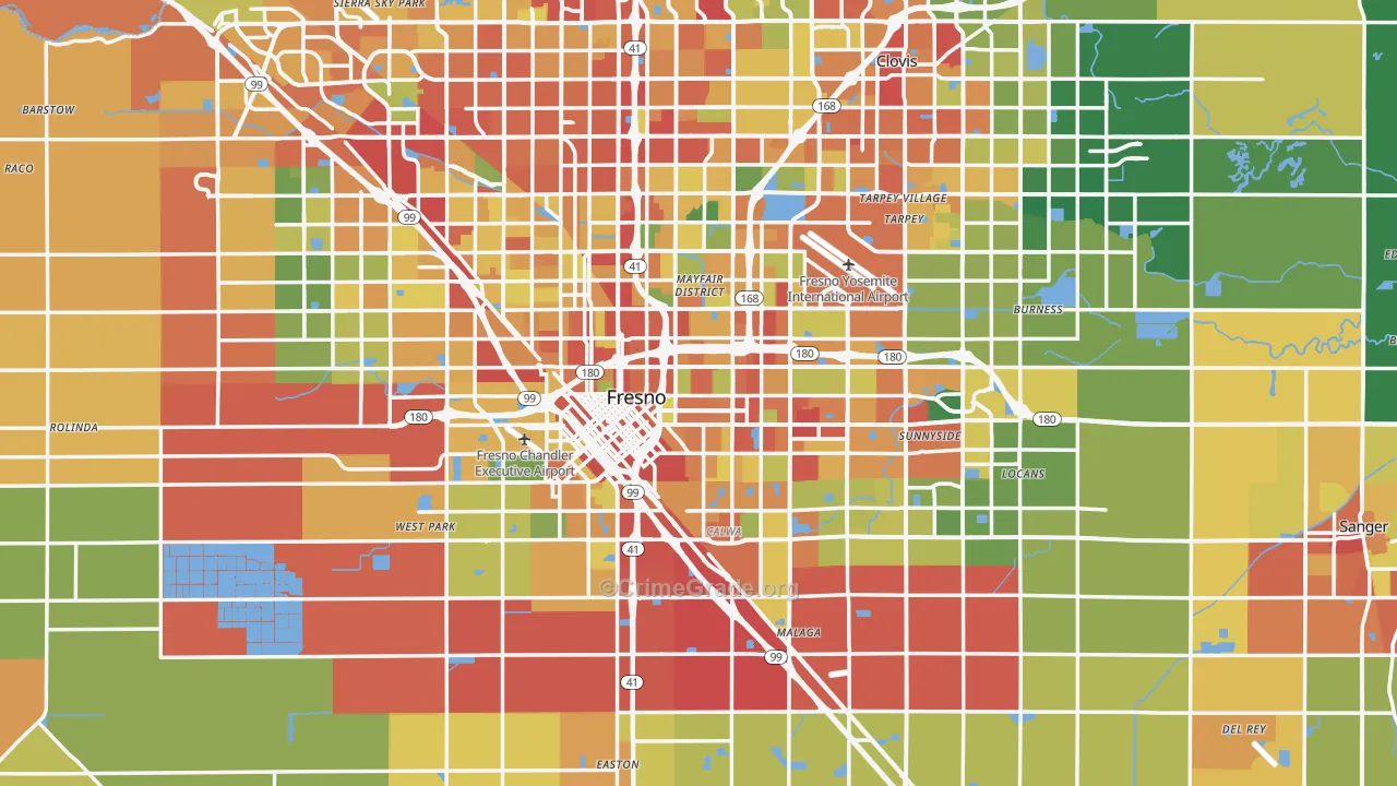 Fresno County, CA Map of Robbery Rates