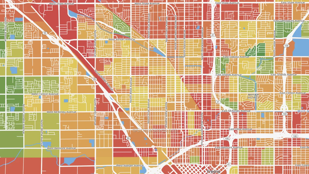Fresno-High, Fresno, CA Map of Robbery Rates