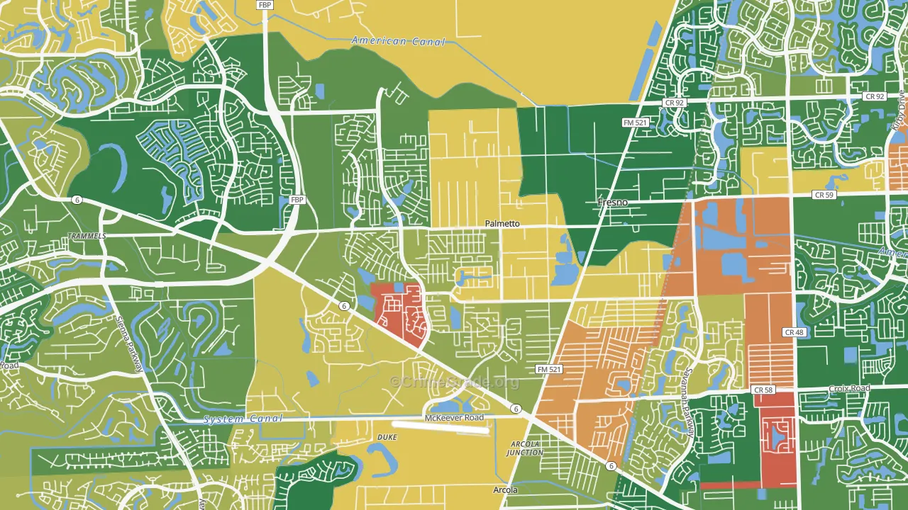 Fresno, TX Map of Robbery Rates