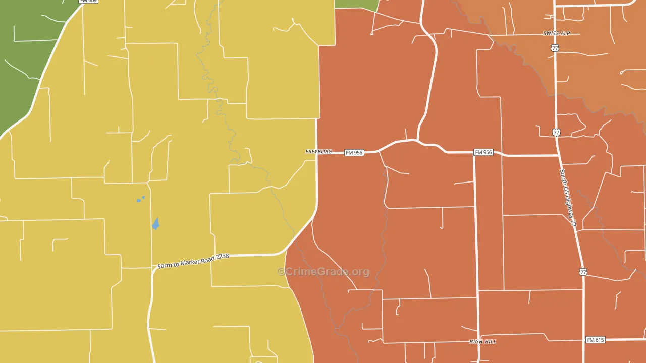 Freyburg, TX Map of Robbery Rates