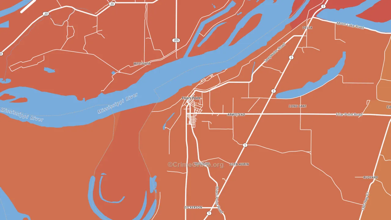 Friars Point, MS Map of Robbery Rates