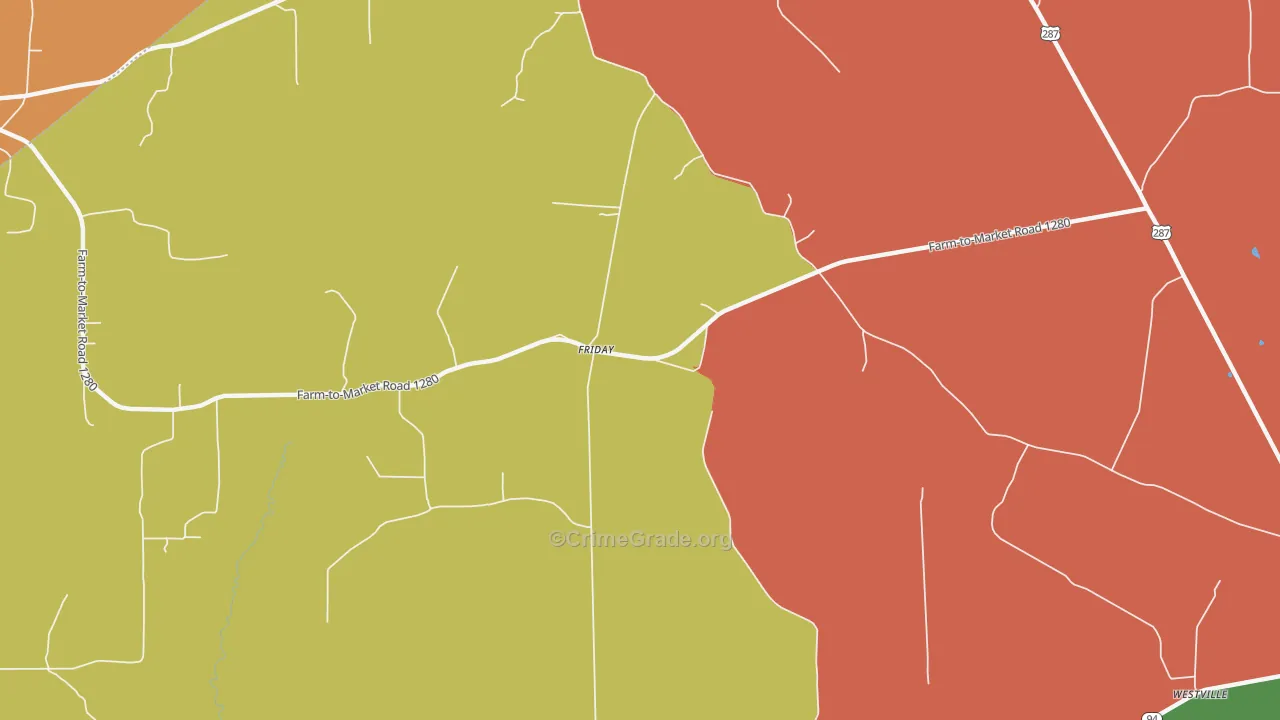 Friday, TX Map of Robbery Rates