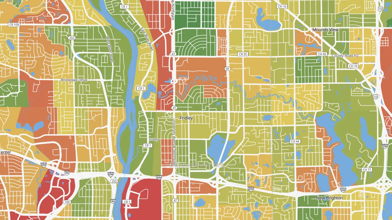 Fridley, MN Map of Robbery Rates