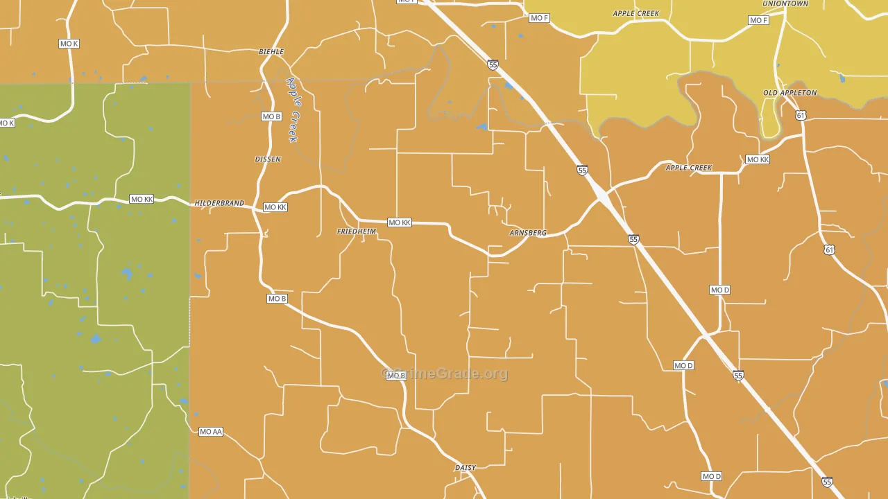 Friedheim, MO Map of Robbery Rates
