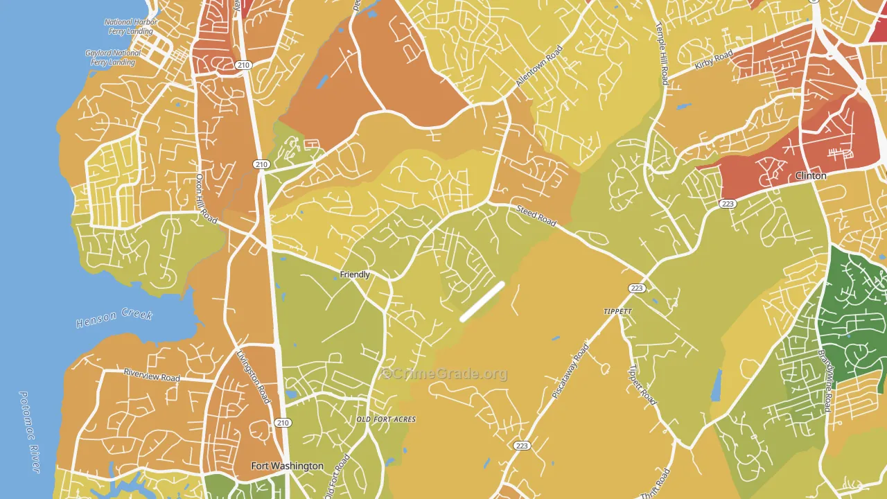 Friendly, Fort Washington, MD Map of Robbery Rates