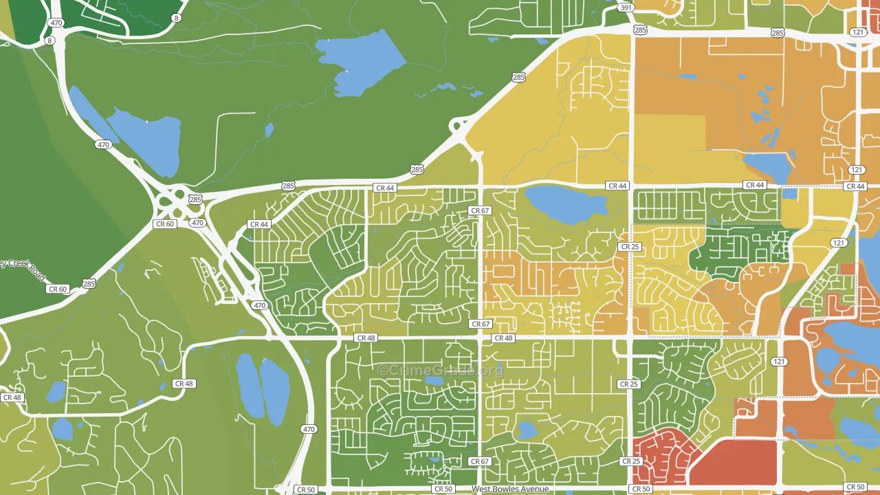 Friendly Hills, Dakota Ridge, CO Map of Robbery Rates