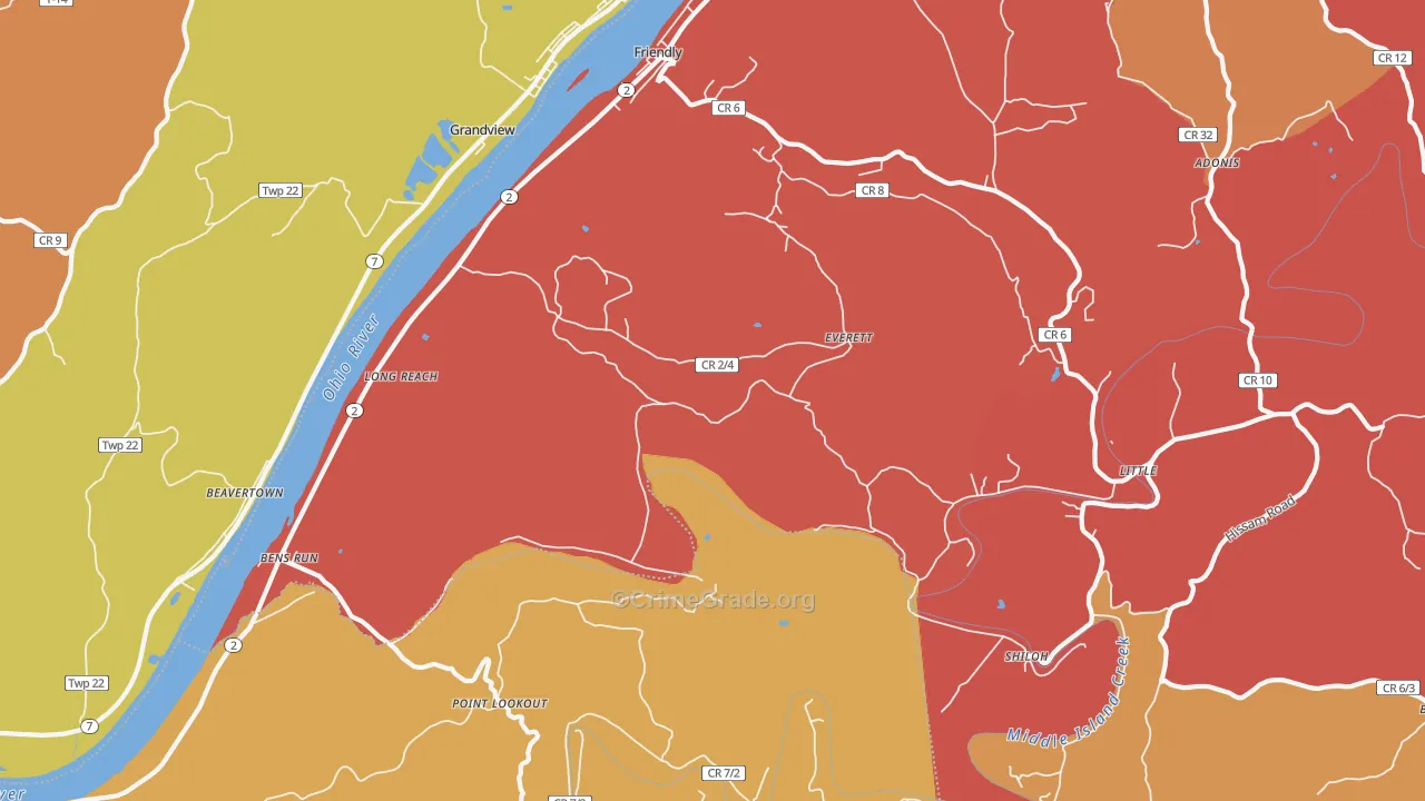 Friendly, WV Map of Robbery Rates