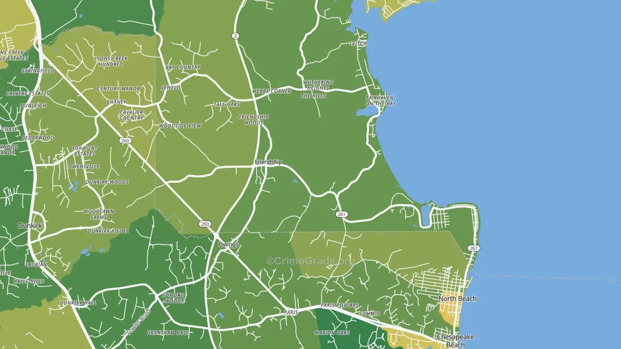 Friendship, MD Map of Robbery Rates
