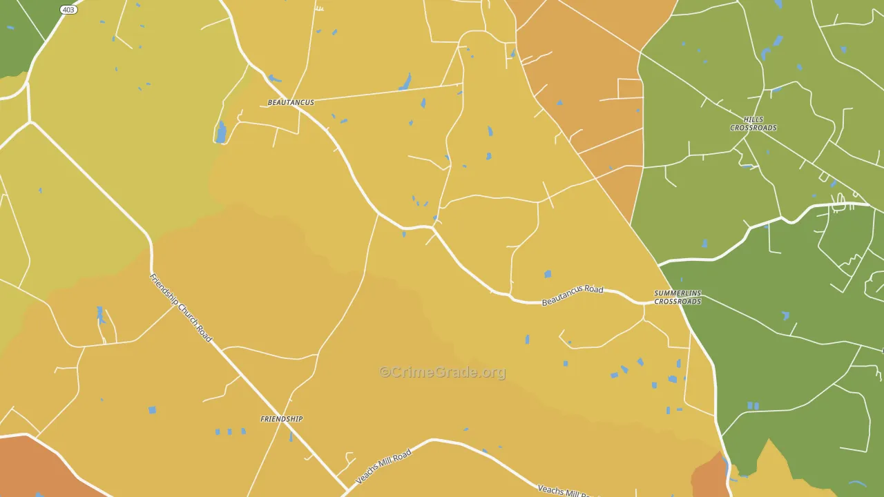 Friendship, NC Map of Robbery Rates