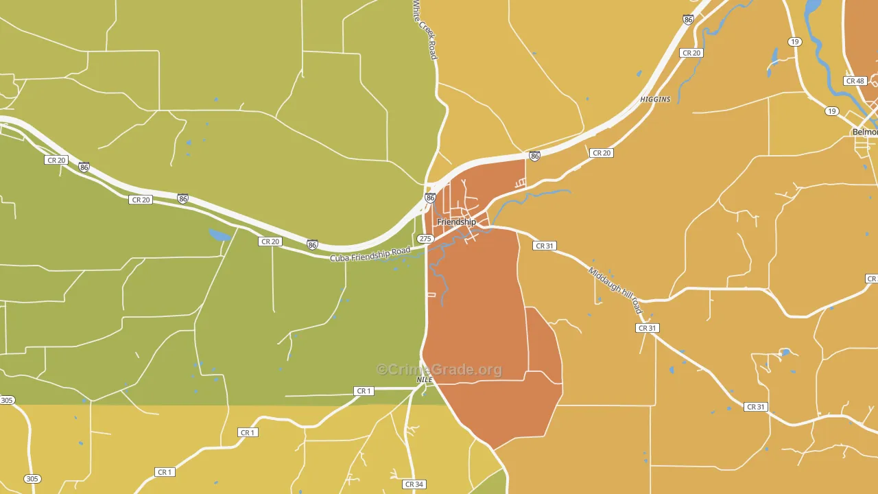 Friendship, NY Map of Robbery Rates
