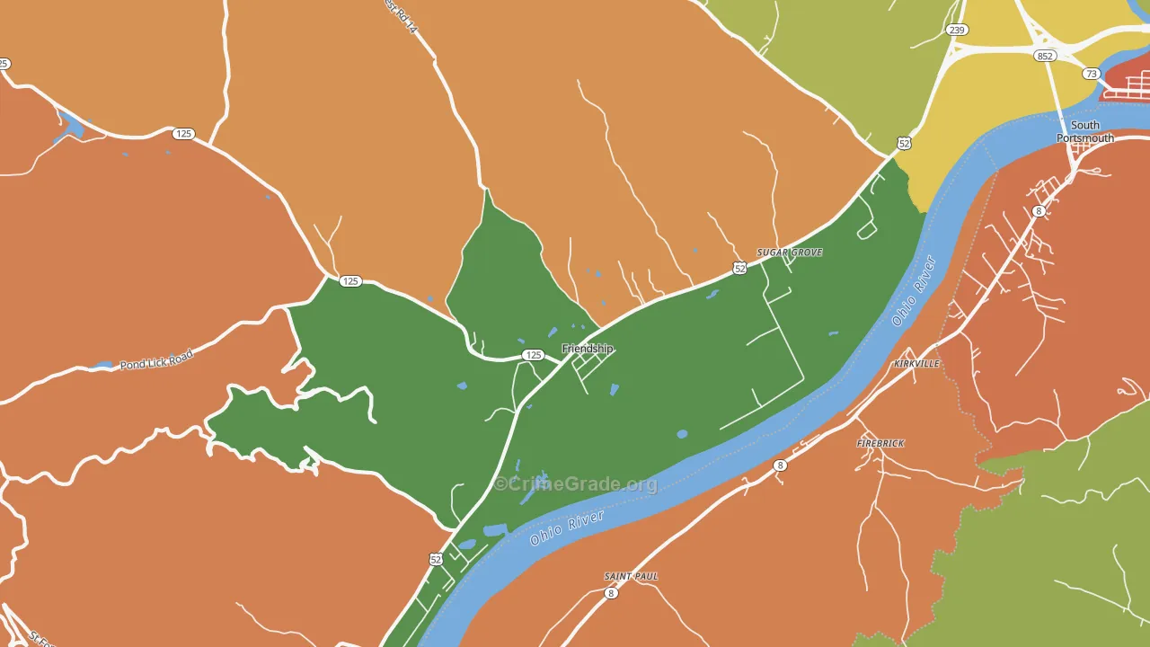Friendship, OH Map of Robbery Rates