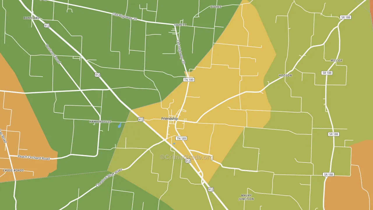 Friendship, TN Map of Robbery Rates