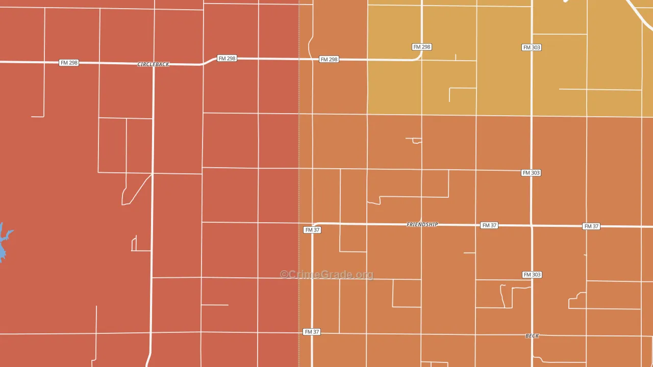 Friendship, TX Map of Robbery Rates