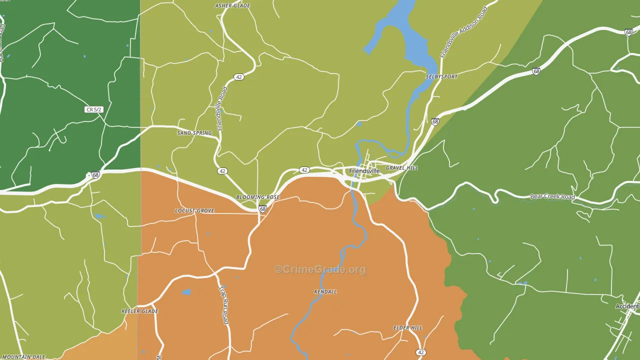 Friendsville, MD Map of Robbery Rates