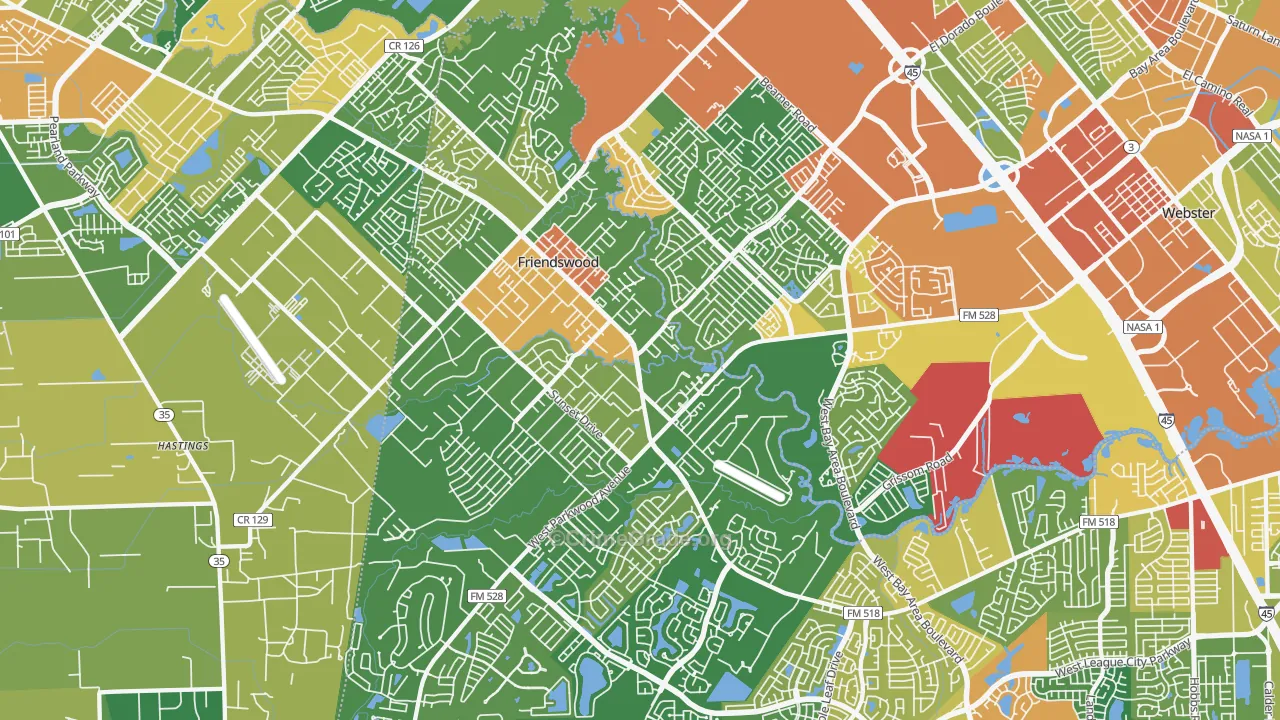 Friendswood, TX Map of Robbery Rates