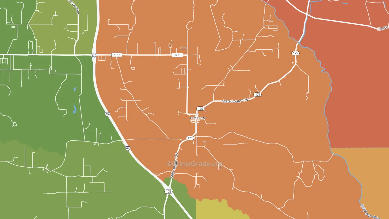 Frierson, LA Map of Robbery Rates