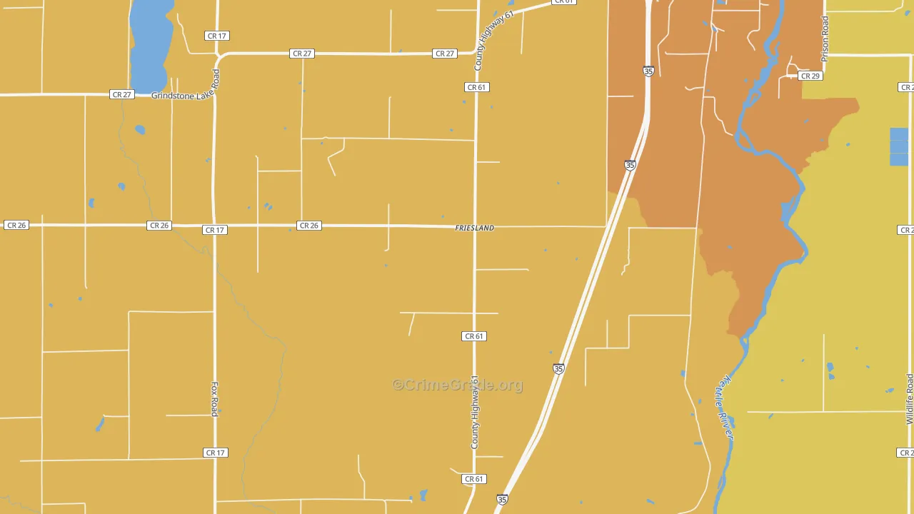 Friesland, MN Map of Robbery Rates