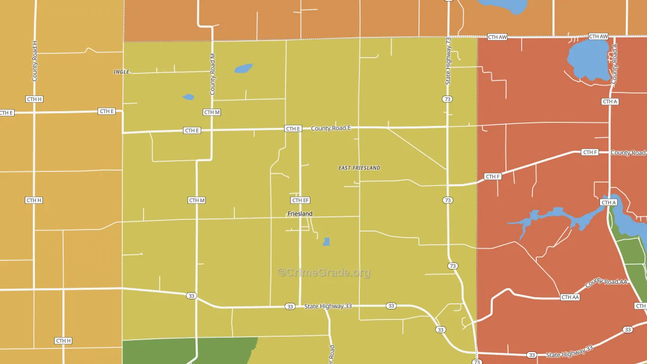 Friesland, WI Map of Robbery Rates