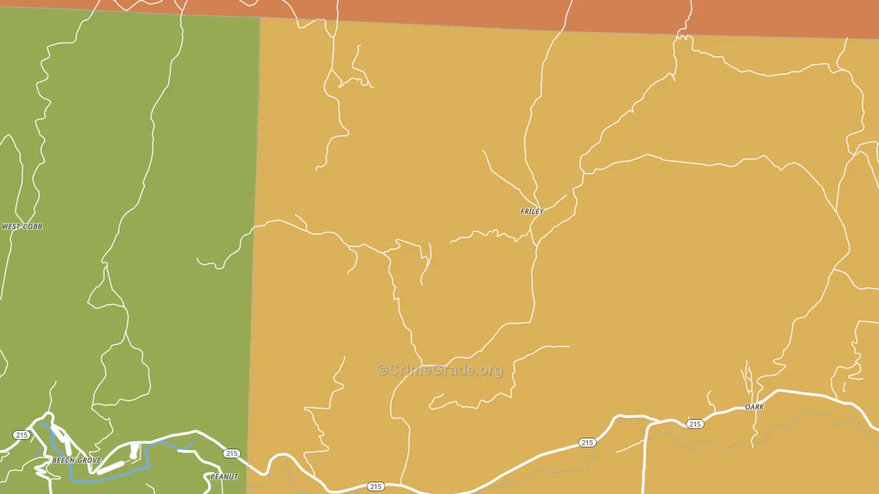 Friley, AR Map of Robbery Rates