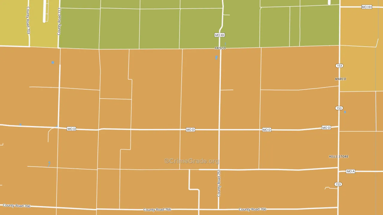 Frisco, MO Map of Robbery Rates