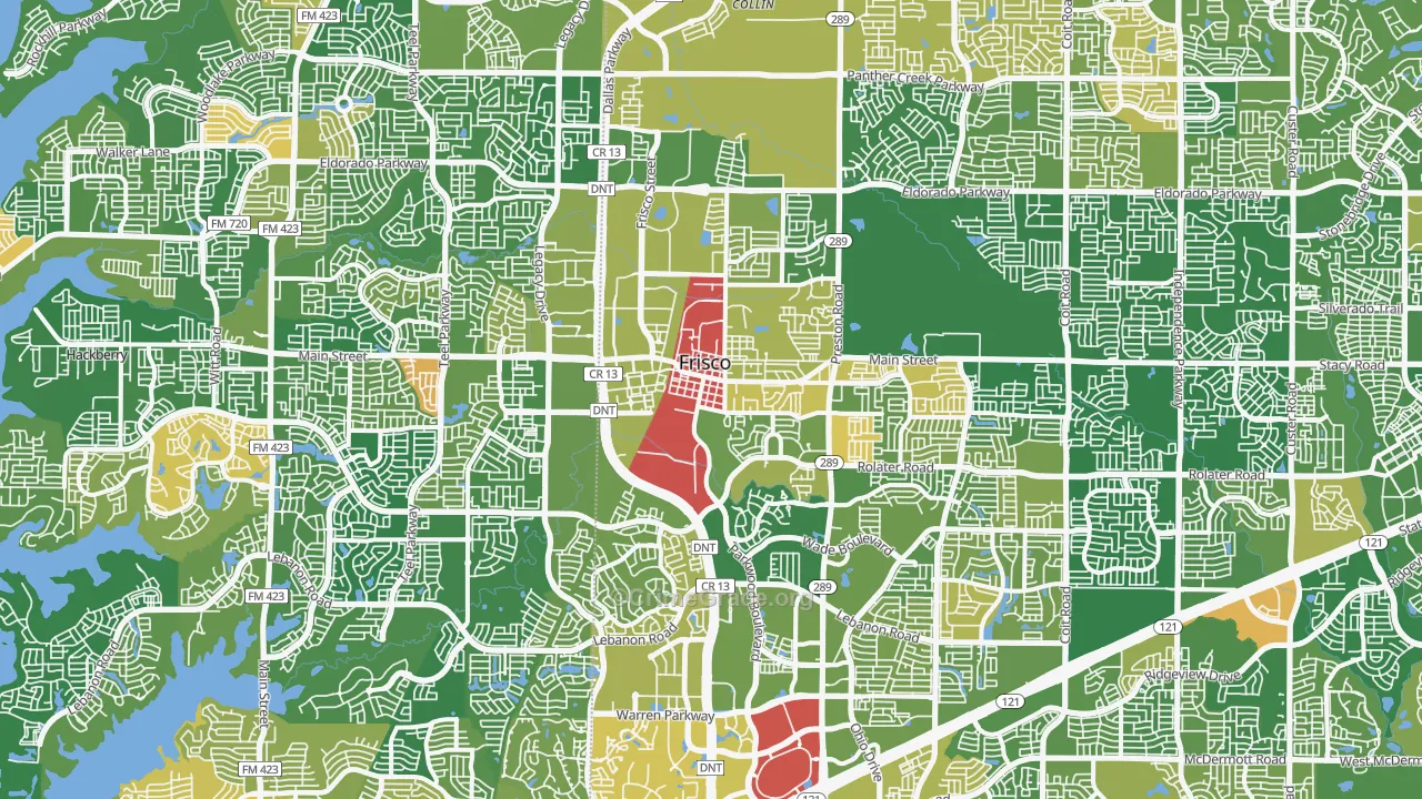 Frisco, TX Map of Robbery Rates
