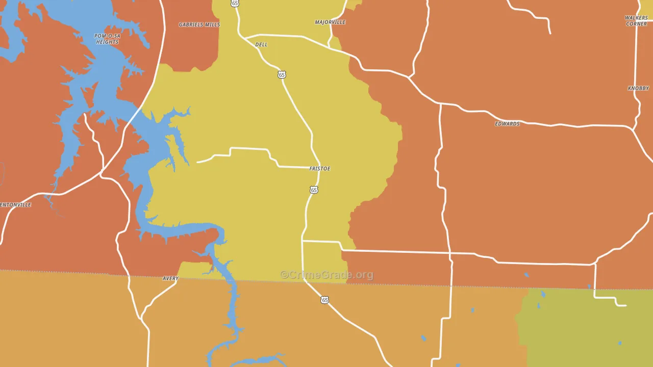 Fristoe, MO Map of Robbery Rates