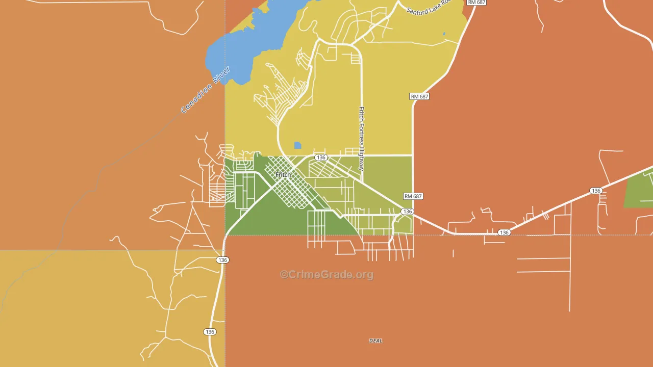 Fritch, TX Map of Robbery Rates
