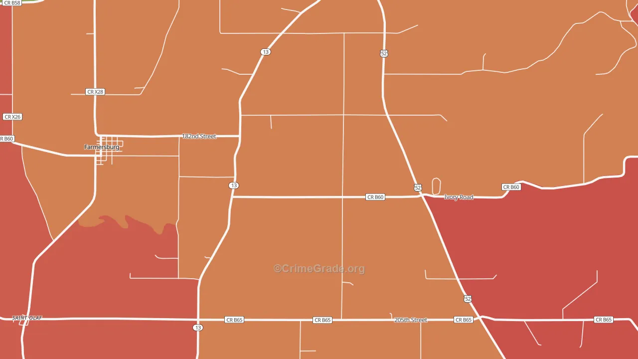 Froelich, IA Map of Robbery Rates